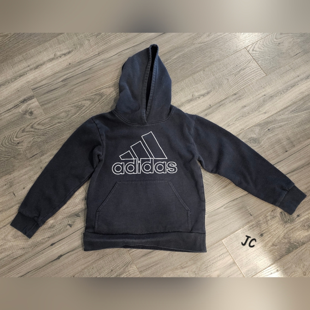 Kids szS 8 Adidas Black Sweatshirt Hoodie Pullover Sporty Fall Winter Spring